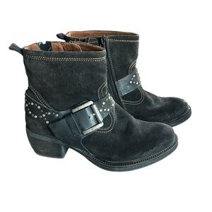 Josef Seibel Black Suede Studded Harness Ankle Boots Comfort EU 37 US 6–6.5 Boho